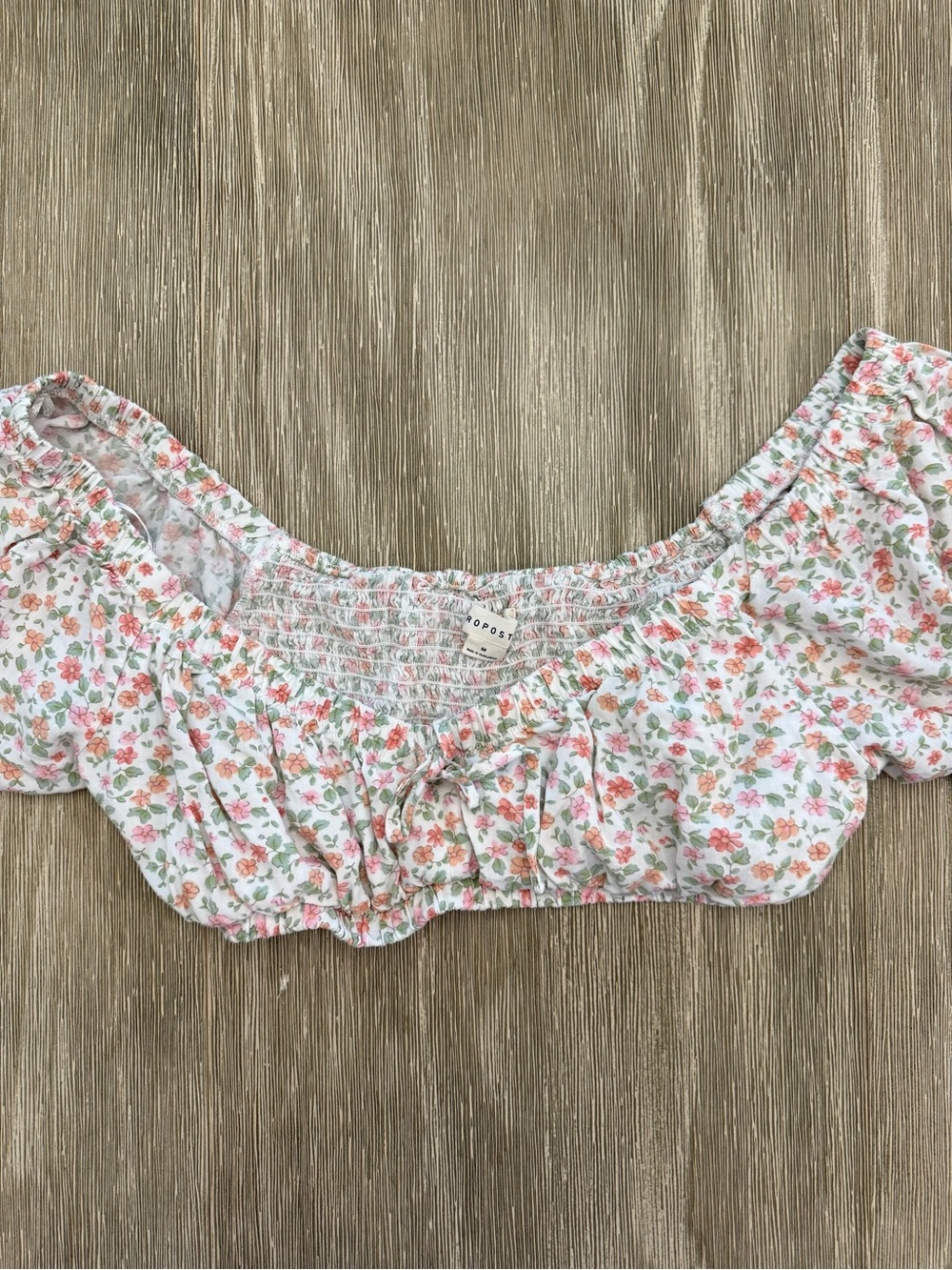 Aeropostale Floral Off-Shoulder Crop Top with Pink & Green Flowers -medium